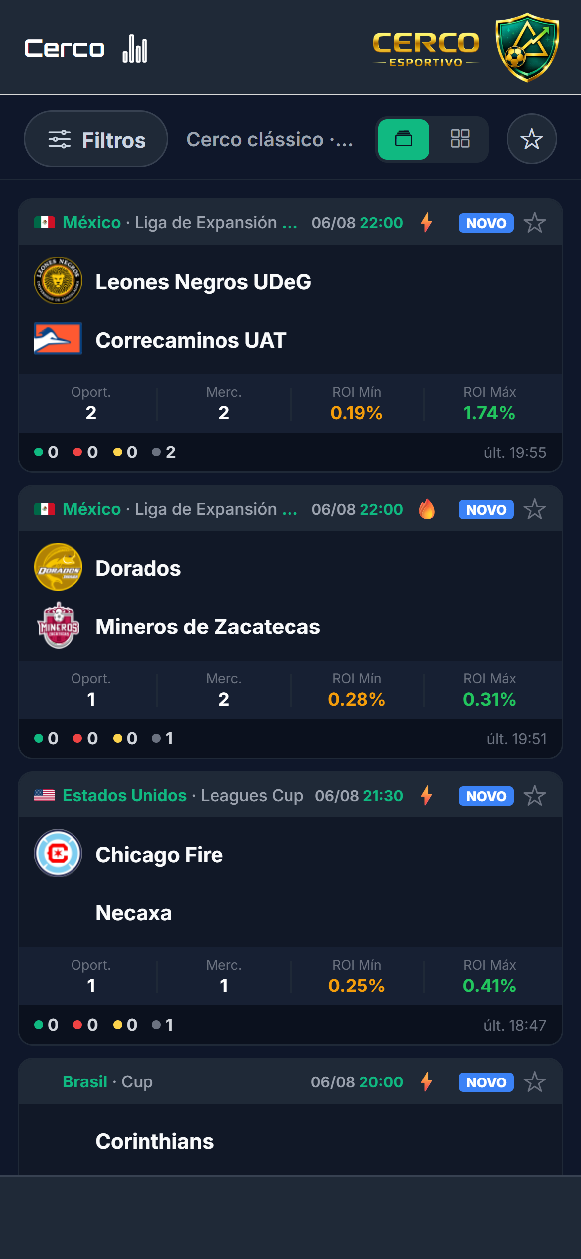 Feed do Cerco em cards no celular, com uma oportunidade por vez