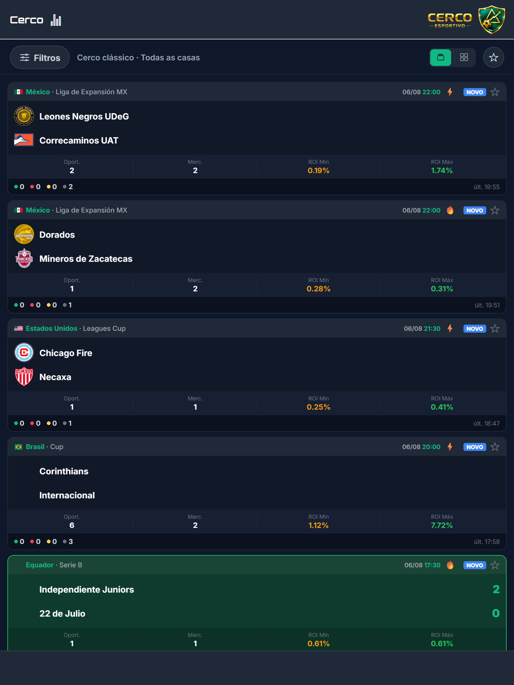 Feed do Cerco em cards no tablet, com o retorno de cada oportunidade